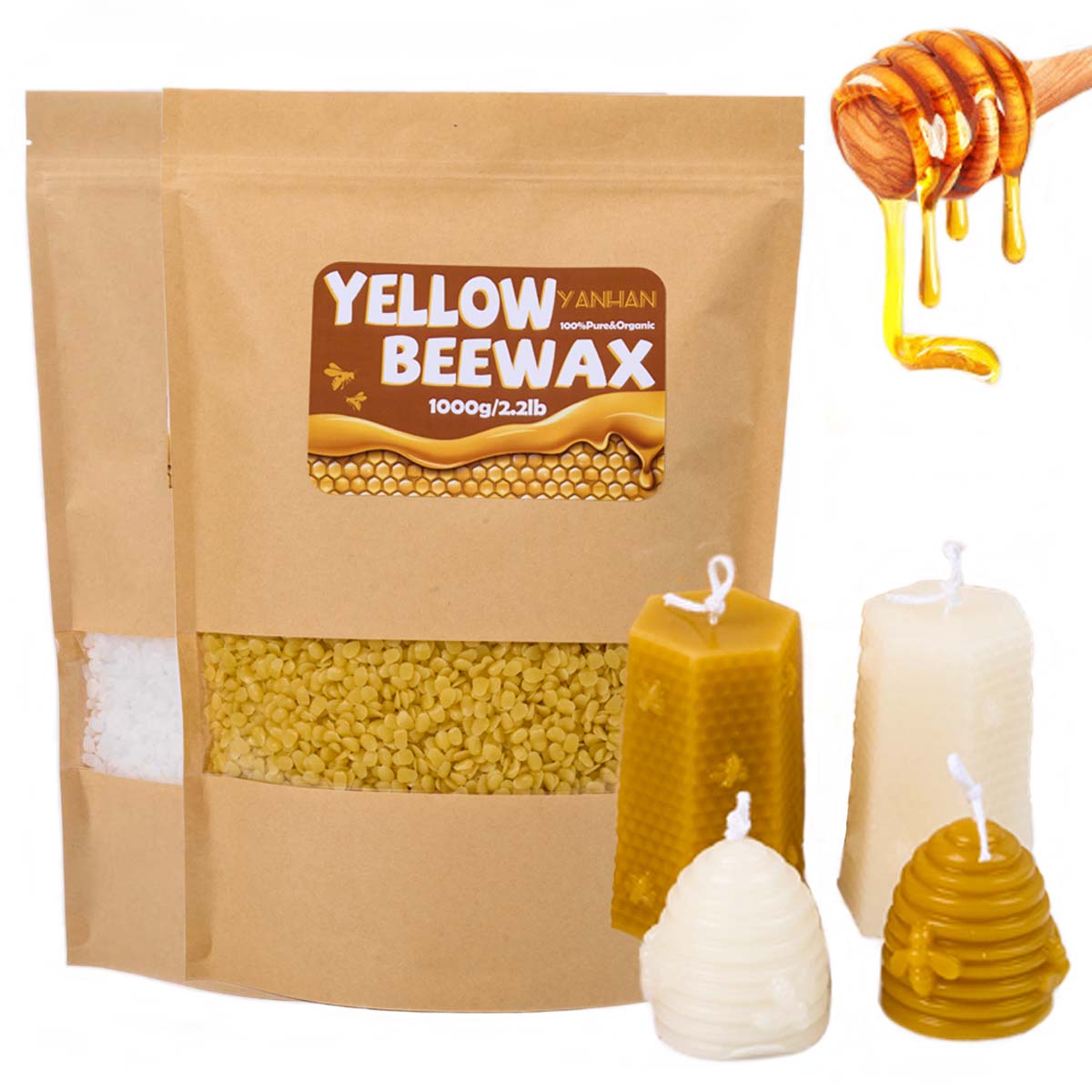 1000 جرام حبيبي طبيعي نقي أبيض - مراجعة Candle Making Kit Beeswax وسعره
